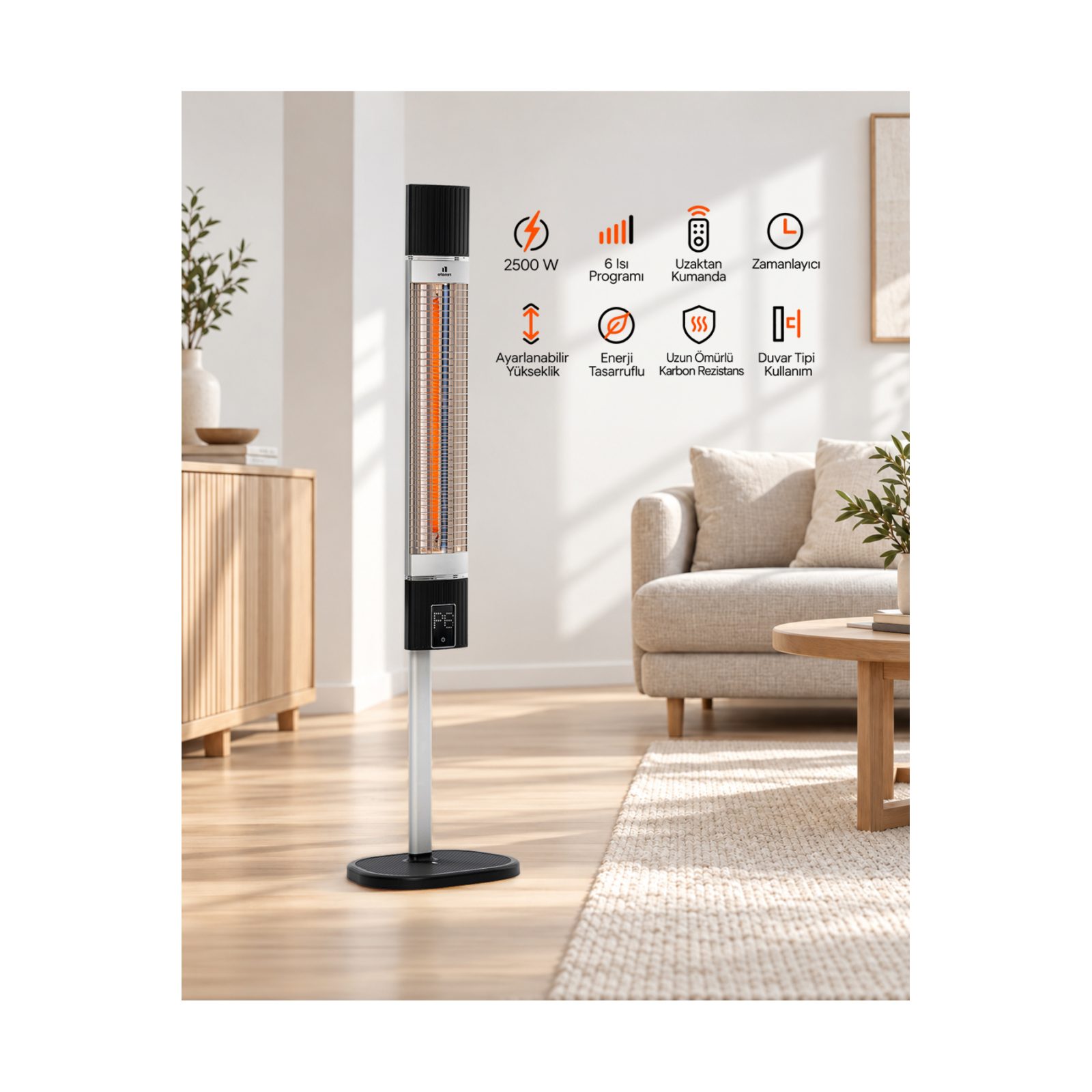 Renato R-3001 karbon ısıtıcı, salonda ayaklı kullanım